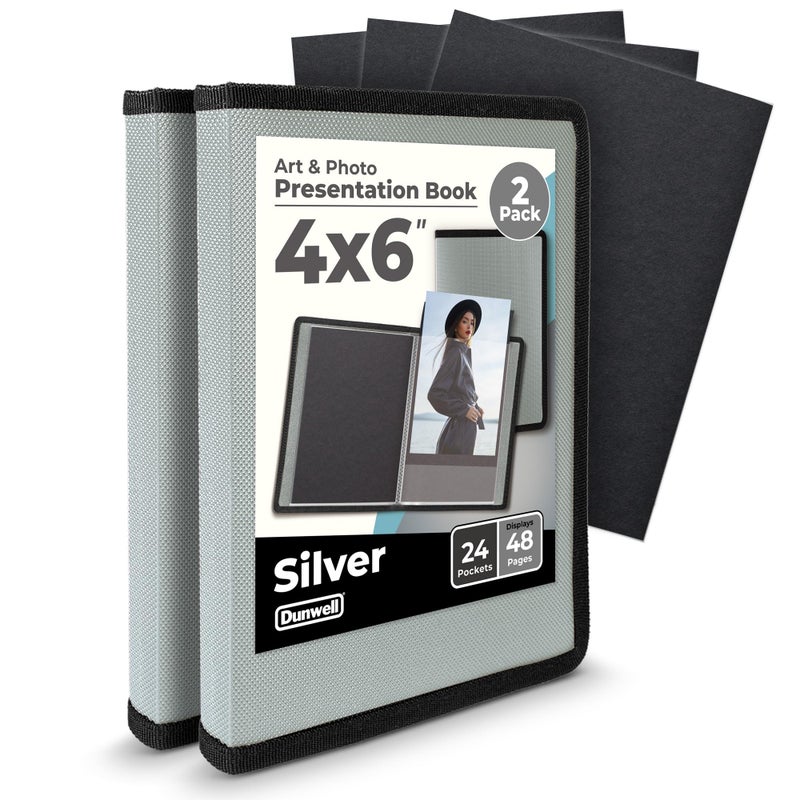 ألبوم صور صغير دونويل 4x6 مع ورق تثبيت أسود 2Pack فضي 4 x 6 كتاب عرض فنون الصور لكل منها 48 صفحة كتاب صور مصغر احترافي للأعمال الفنية وبطاقات البريد