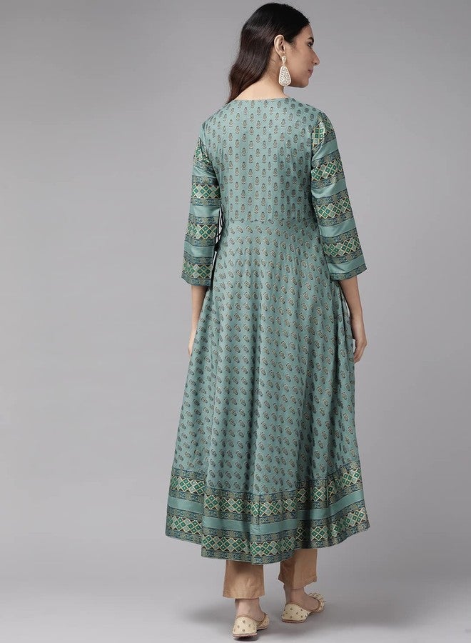 معرض ياش قميص أناركالي نسائي مطبوع عليه زهور من قماش الرايون من ياش جاليري (1359YKGREEN_Green_X-Large) - Image 4