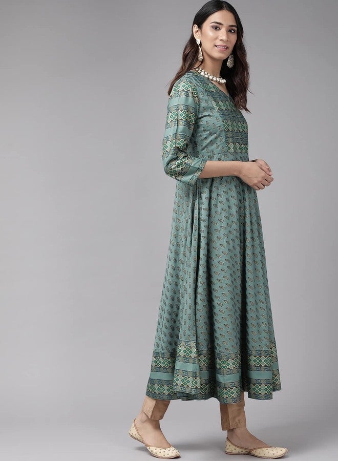 معرض ياش قميص أناركالي نسائي مطبوع عليه زهور من قماش الرايون من ياش جاليري (1359YKGREEN_Green_X-Large) - Image 3