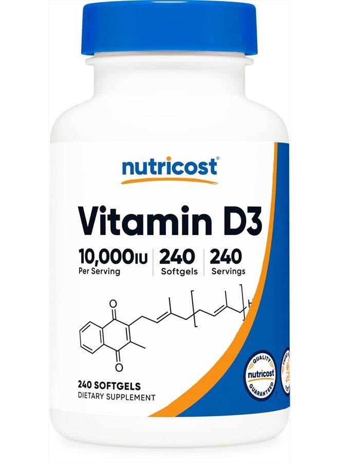 Nutricost Vitamin D3 10,000 IU, 240 Softgel Capsules - Potent, Non-GMO, Gluten Free Vitamin D  - Image 1