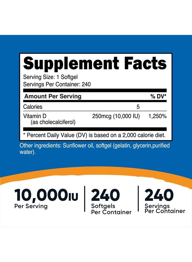 Nutricost Vitamin D3 10,000 IU, 240 Softgel Capsules - Potent, Non-GMO, Gluten Free Vitamin D  - Image 2