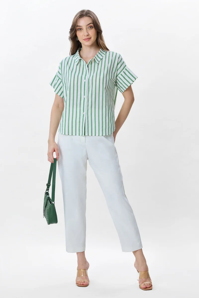 Virgio Stripes Cotton Relaxed Fit Shirt for Women