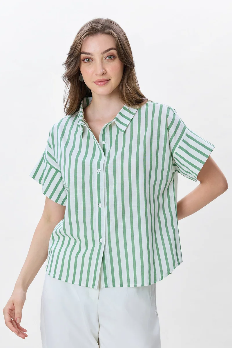 Virgio Stripes Cotton Relaxed Fit Shirt for Women