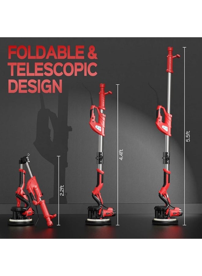 GearZone GearZone 800W Drywall Sander, Electric Drywall Sander with Vacuum Dust Collection, LED Light, Variable Speed 800-1800RPM, Foldable & Extendable Handle, 50pcs Sandpaper-Red  - Image 5