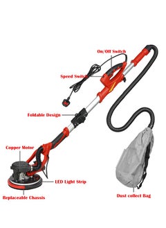 GearZone GearZone 800W Drywall Sander, Electric Drywall Sander with Vacuum Dust Collection, LED Light, Variable Speed 800-1800RPM, Foldable & Extendable Handle, 50pcs Sandpaper-Red  - Image 2