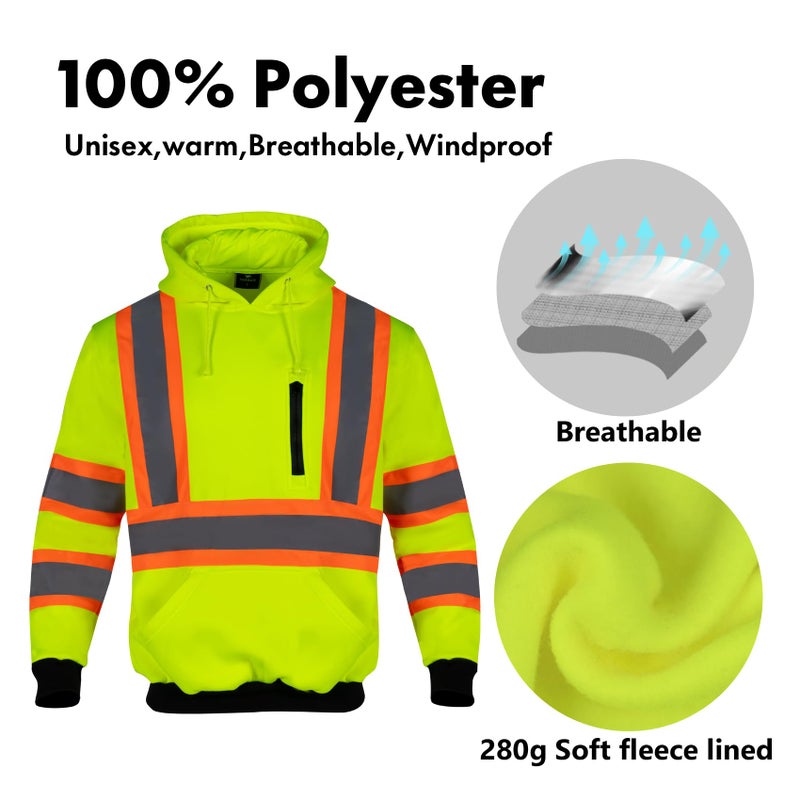 VENDACE High Visibility Hoodie for Men ANSI Class 3 Reflective Safety Hi Vis Fleece Sweatshirt Work Construction(Yellow,L) - Image 4
