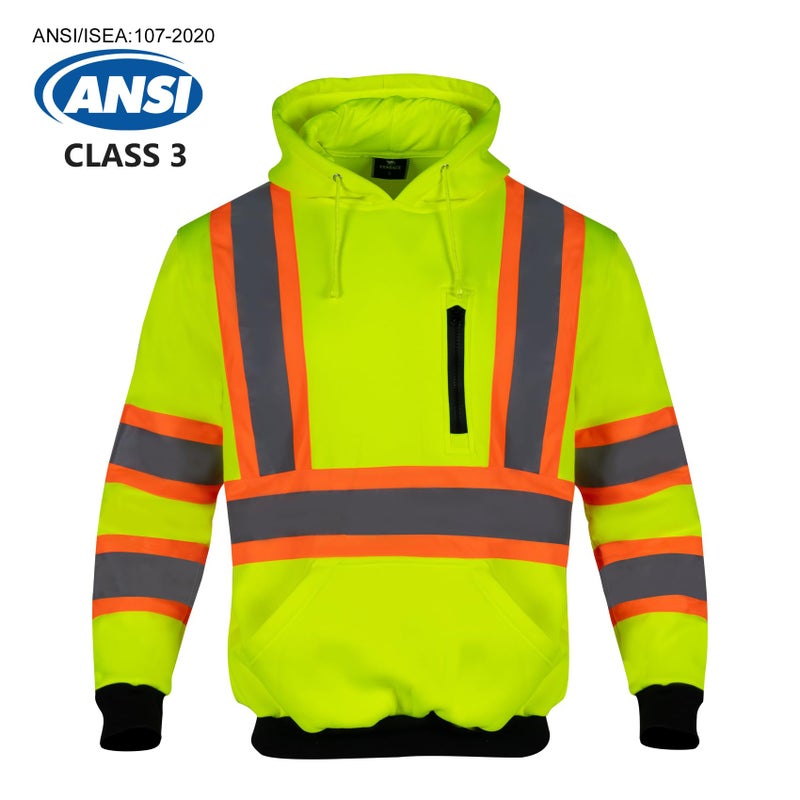 VENDACE High Visibility Hoodie for Men ANSI Class 3 Reflective Safety Hi Vis Fleece Sweatshirt Work Construction(Yellow,L) - Image 2