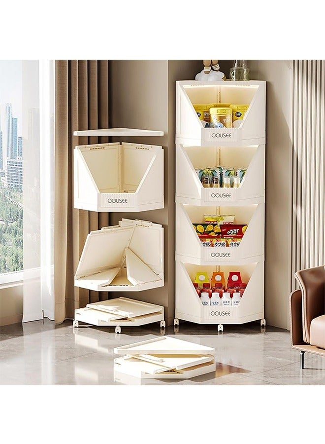 JCB CHIC 4-Tier Foldable Corner Shelf Stand ,  Corner Storage Rack Plastic Stackable Storage Bins with Wheels, Corner Display Rack Multipurpose Shelving Unit for Living Room, Bedroom, Bathroom - Image 1