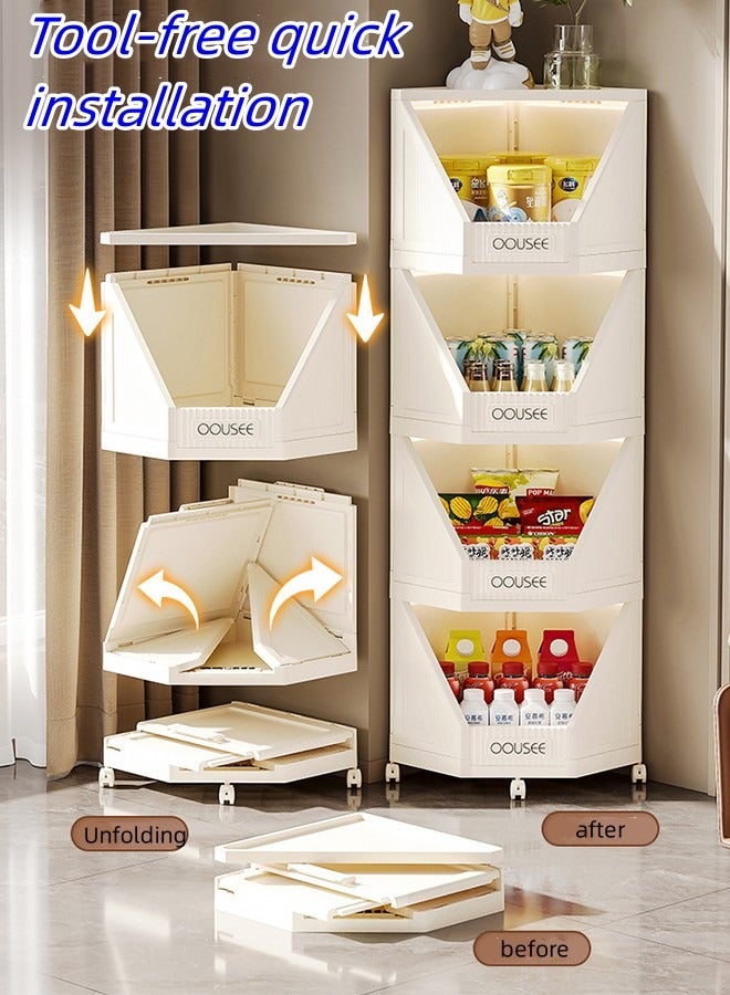 JCB CHIC 4-Tier Foldable Corner Shelf Stand ,  Corner Storage Rack Plastic Stackable Storage Bins with Wheels, Corner Display Rack Multipurpose Shelving Unit for Living Room, Bedroom, Bathroom - Image 4