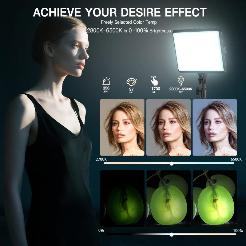 NiceVeedi 1-Pack LED Video Light Kit, NiceVeedi Photography Lighting Kit, 2800-6500K Dimmable Studio Light with Tripod Stand & Phone Holder, 73" Stream Light for Video Recording, Game Streaming, YouTube - Image 3