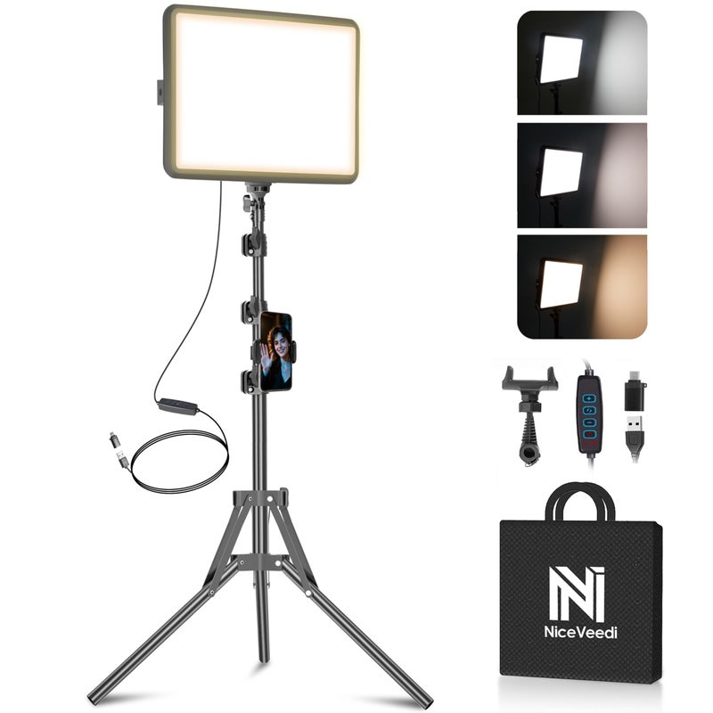 NiceVeedi 1-Pack LED Video Light Kit, NiceVeedi Photography Lighting Kit, 2800-6500K Dimmable Studio Light with Tripod Stand & Phone Holder, 73" Stream Light for Video Recording, Game Streaming, YouTube - Image 1