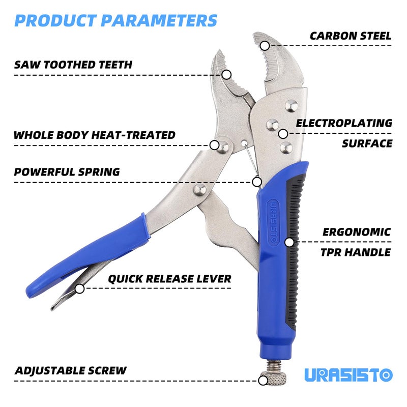 URASISTO 10-Inch Locking Pliers, Premium Alloy Steel Construction, Curved Jaw Locking Pliers with Wire Cutter, Quick Release, Fit for Clamping Twisting Welding - Image 2