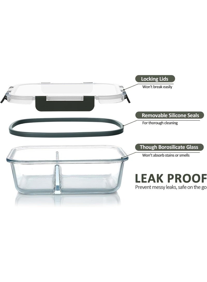 فالمر 1عبوة من حاويات تحضير الوجبات من الزجاج مقسمة لى 2 اقسام حاويات غداء زجاجية محكمة الغلق بسعة 700 مل، حاويات تخزين طعام زجاجية مع اغطية، مناسبة للميكروويف والفرن والفريزر وغسالة الصحون - Image 4