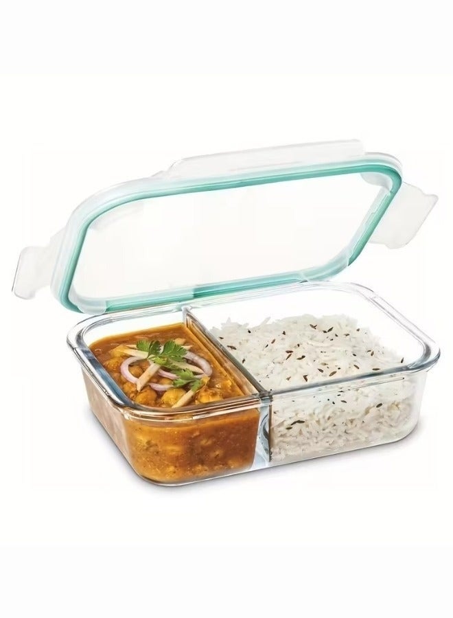 فالمر 1عبوة من حاويات تحضير الوجبات من الزجاج مقسمة لى 2 اقسام حاويات غداء زجاجية محكمة الغلق بسعة 700 مل، حاويات تخزين طعام زجاجية مع اغطية، مناسبة للميكروويف والفرن والفريزر وغسالة الصحون - Image 1