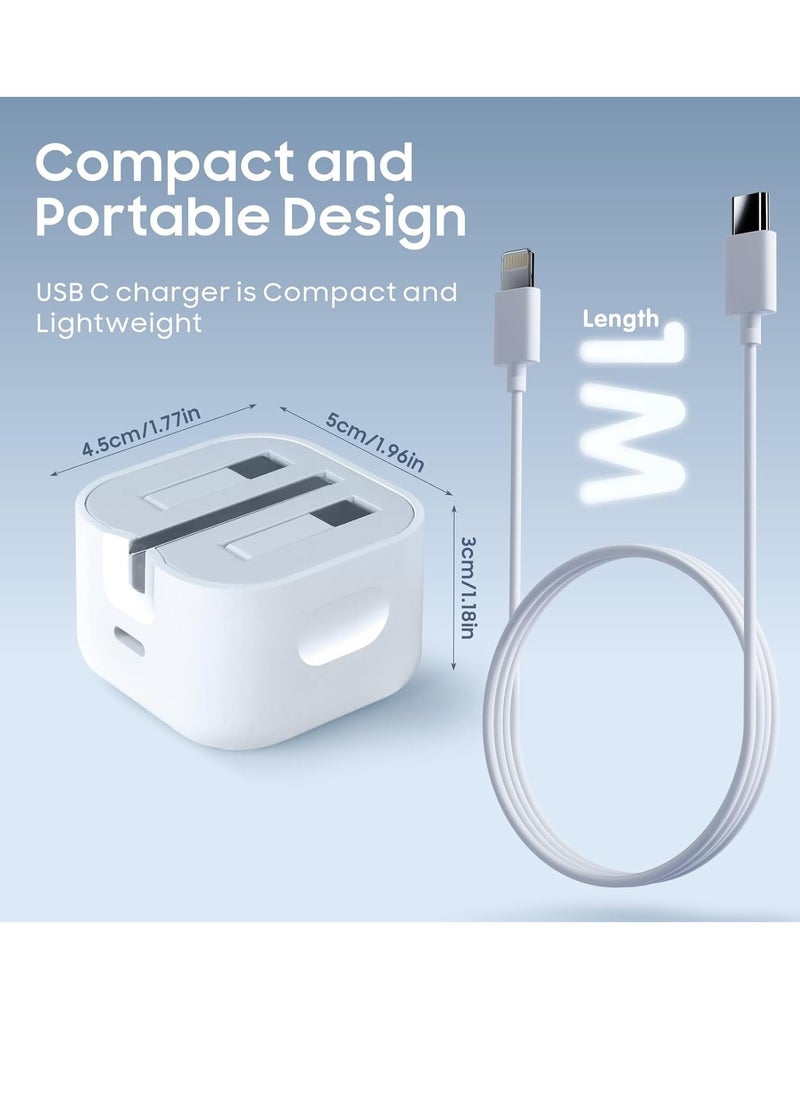 BGM - Fast Charger Plug, 20W USB C Fast Charger with 1M Cable for iPhone 14 13 12 Pro Max/Mini/Plus,Pad Pro,USBC PD Wall Charging Plug UK Type C Power Adapter and 6FT Cord - Image 1
