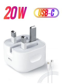 Fast Charger Plug, 20W USB C Fast Charger with 1M Cable for iPhone 14 13 12 Pro Max/Mini/Plus,Pad Pro,USBC PD Wall Charging Plug UK Type C Power Adapter and 6FT Cord