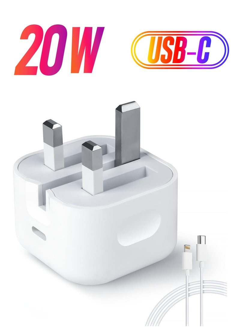 BGM - Fast Charger Plug, 20W USB C Fast Charger with 1M Cable for iPhone 14 13 12 Pro Max/Mini/Plus,Pad Pro,USBC PD Wall Charging Plug UK Type C Power Adapter and 6FT Cord - Image 1