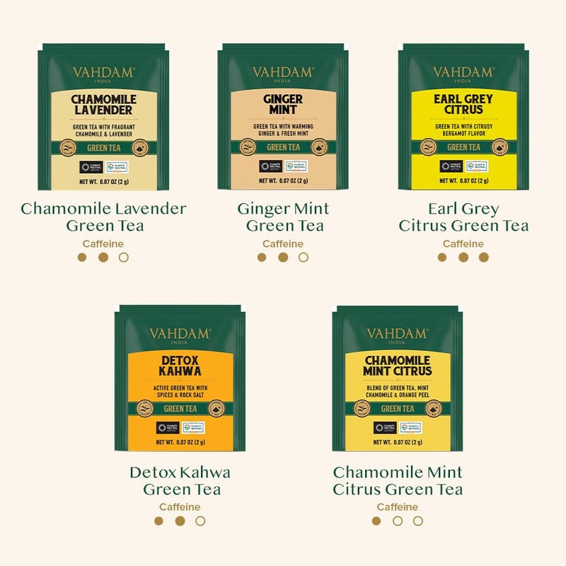 Vahdam مجموعة شاي أخضر من فهدام | 10 أكياس شاي | هدية راخي مميزة للأخ والأخت | نكهات شاي أخضر متنوعة | خالية من الغلوتين، مكونات نقية، هدية راخي للأخت - Image 4