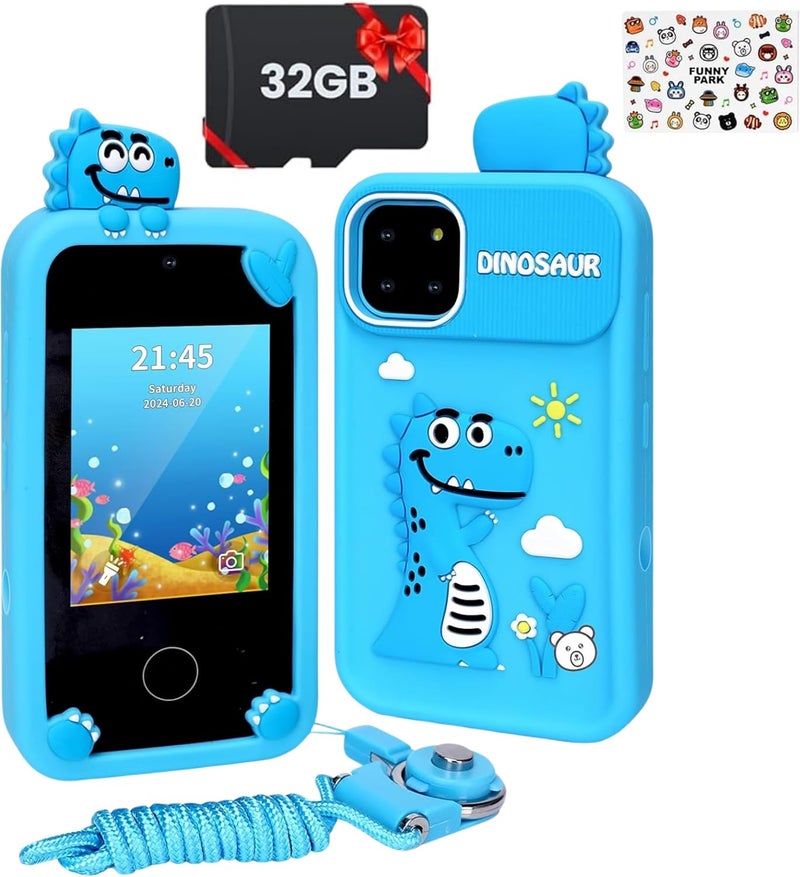 ARSH Kids Smart Phone Toy, Children Cell Phone with Touchscreen Dual Camera MP3 Music Player Toddler Mobile Phone with 32GB TF Card (Blue) - Image 1