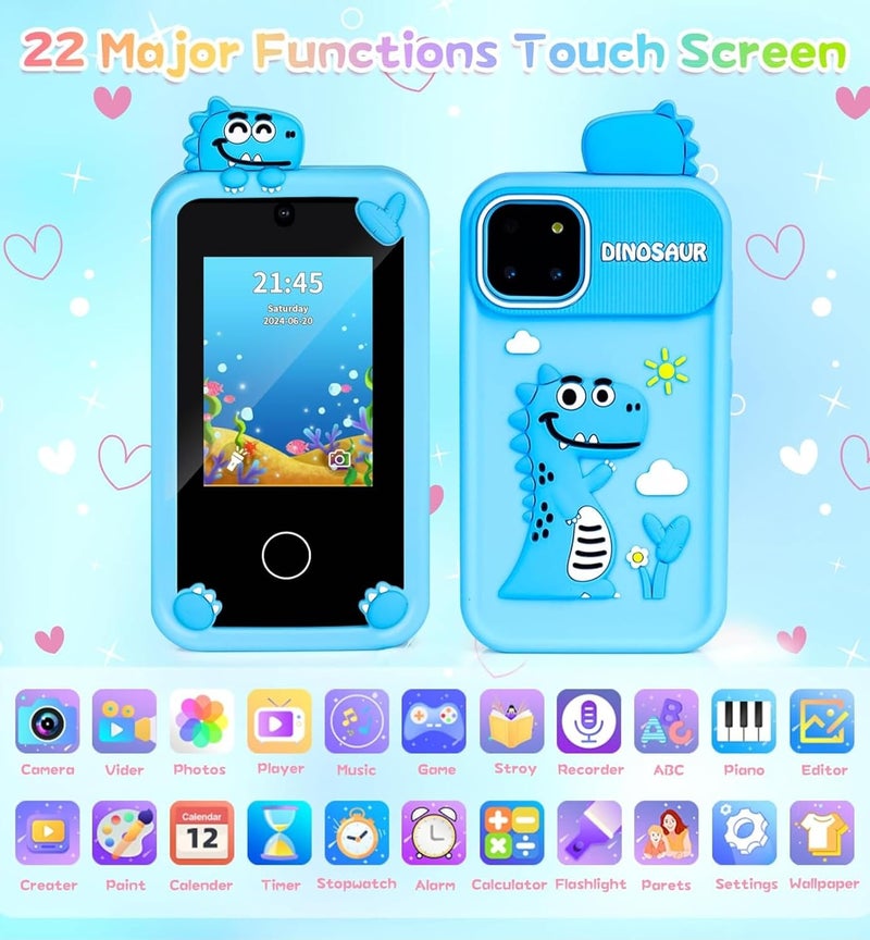 ARSH Kids Smart Phone Toy, Children Cell Phone with Touchscreen Dual Camera MP3 Music Player Toddler Mobile Phone with 32GB TF Card (Blue) - Image 3