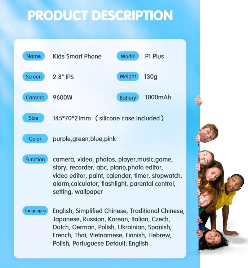 ARSH Kids Smart Phone Toy, Children Cell Phone with Touchscreen Dual Camera MP3 Music Player Toddler Mobile Phone with 32GB TF Card (Blue) - Image 5