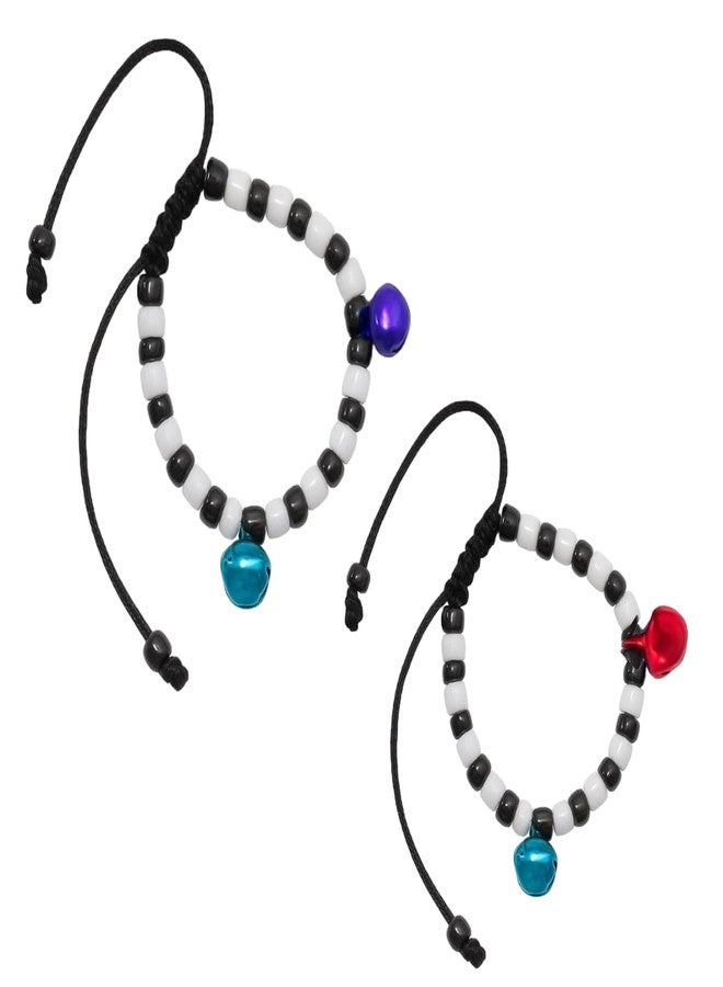 Kailash Creation Baby Nazariya Bracelets Kada for Newborn Boys & Girls (0–5 Years) | Adjustable Black & White Beads Thread | Baby Shower, Birth, Naming Ceremony & Mundan Function (Multicolor Bells, Pack of 2) - Image 1