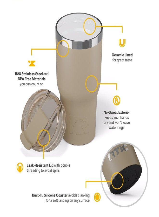 RTIC 20oz Essential Tumbler with Lid, Ceramic Lined, Insulated, Stainless Steel, Metal, Double Wall Vacuum-Insulation, Travel Cup for Iced Coffee, Tea, Hot and Cold Drink, Beach - Image 4