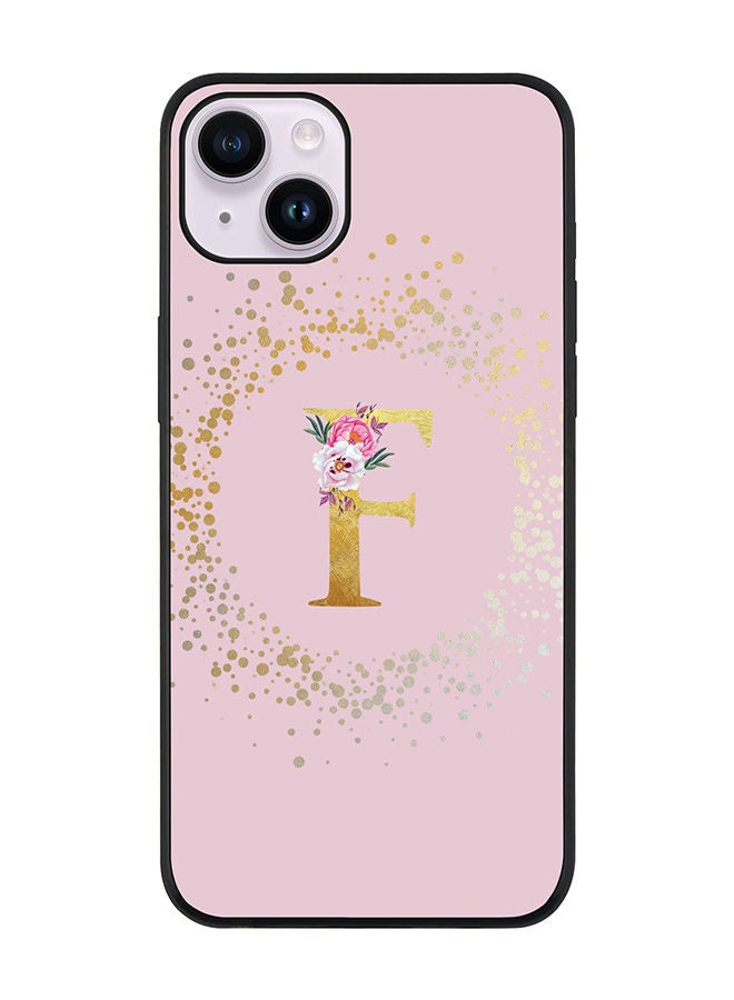 Stylizedd Rugged Black edge case for Apple iPhone 14 Slim fit Soft Case Flexible Rubber Edges TPU Gel Thin Cover - Custom Monogram Initial Letter Floral Pattern Alphabet - F (Pink) - Image 1