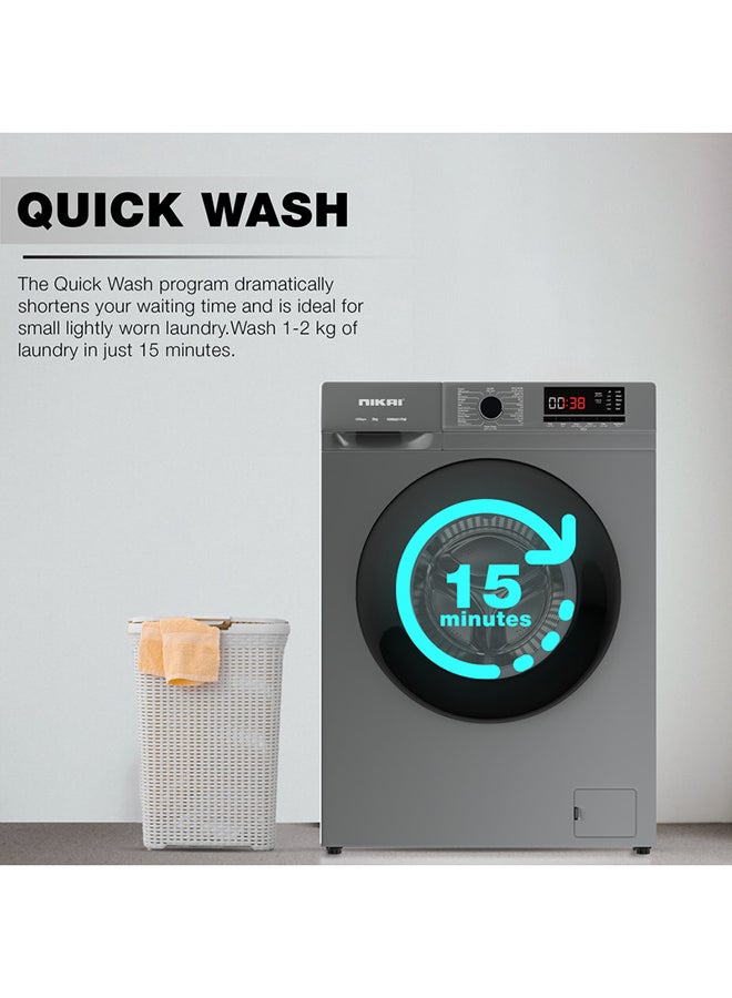 NIKAI 8KG 1200 RPM Front Load Washer With 16 Programs, Energy Saving BLDC Inverter Motor 5 Star Rating, Steam Wash, Digital LCD Display, Child Lock, Fully Automatic Washing Machine NWM801FN9S Silver 8 kg 109 kW NWM801FN9S Silver - Image 5