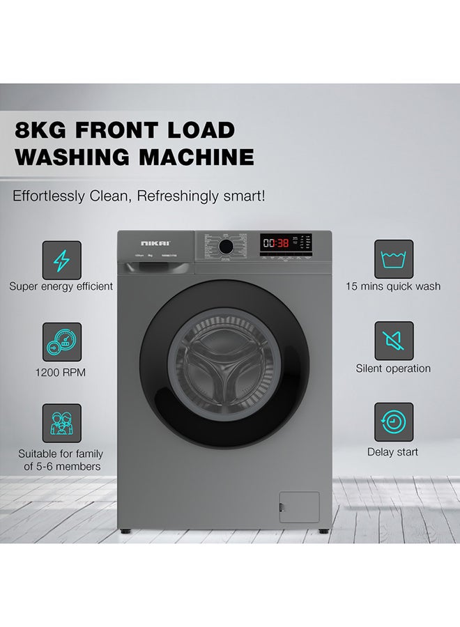 NIKAI 8KG 1200 RPM Front Load Washer With 16 Programs, Energy Saving BLDC Inverter Motor 5 Star Rating, Steam Wash, Digital LCD Display, Child Lock, Fully Automatic Washing Machine NWM801FN9S Silver 8 kg 109 kW NWM801FN9S Silver - Image 2