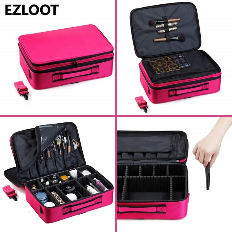 EZLOOT Travel Makeup Train Case Makeup Cosmetic Organizer Artist Storage Bag with Adjustable Dividers for Cosmetics Makeup Brushes Toiletry Jewelry Accessories 16 INCH2 Layer Pink - Image 5