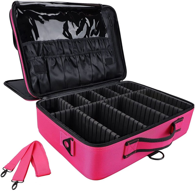 EZLOOT Travel Makeup Train Case Makeup Cosmetic Organizer Artist Storage Bag with Adjustable Dividers for Cosmetics Makeup Brushes Toiletry Jewelry Accessories 16 INCH2 Layer Pink - Image 1
