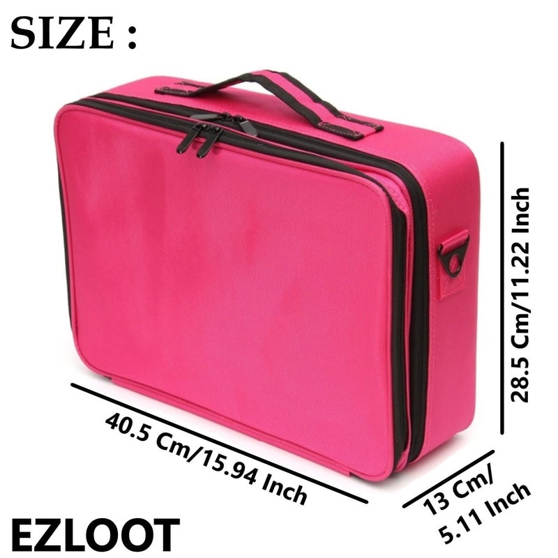 EZLOOT Travel Makeup Train Case Makeup Cosmetic Organizer Artist Storage Bag with Adjustable Dividers for Cosmetics Makeup Brushes Toiletry Jewelry Accessories 16 INCH2 Layer Pink - Image 2