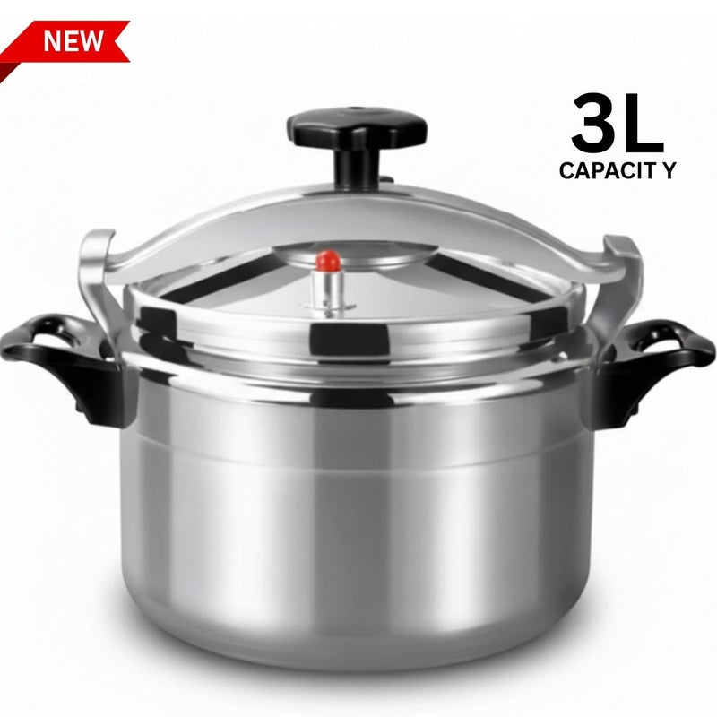 Premium Aluminum Pressure Cooker, 3L Capacity - Rapid Cooking Pot with Advanced Safety System, Even Heat Distribution & Heat-Resistant Handles - Silver - Image 1