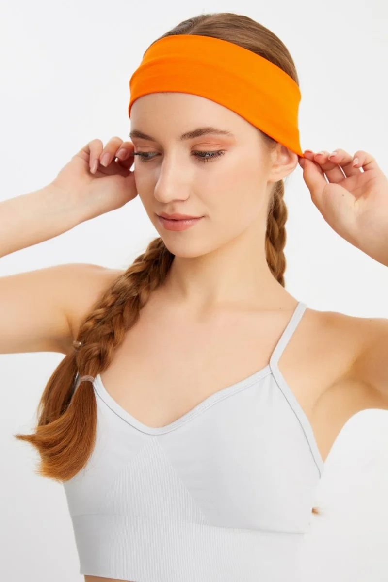 بوتيكجيز Orange Women's Cotton Combed Combed, Non-Slip, Sweatproof, Ultra Light, Sports Hair Band Bandana