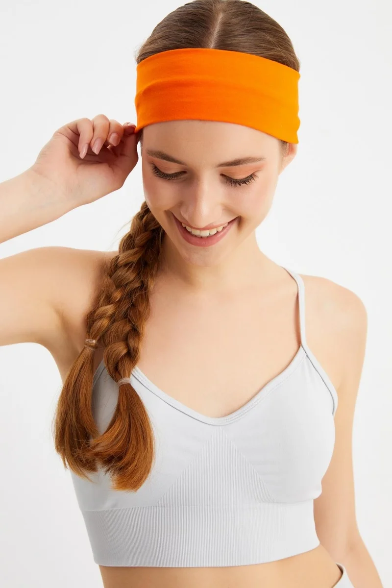 بوتيكجيز Orange Women's Cotton Combed Combed, Non-Slip, Sweatproof, Ultra Light, Sports Hair Band Bandana