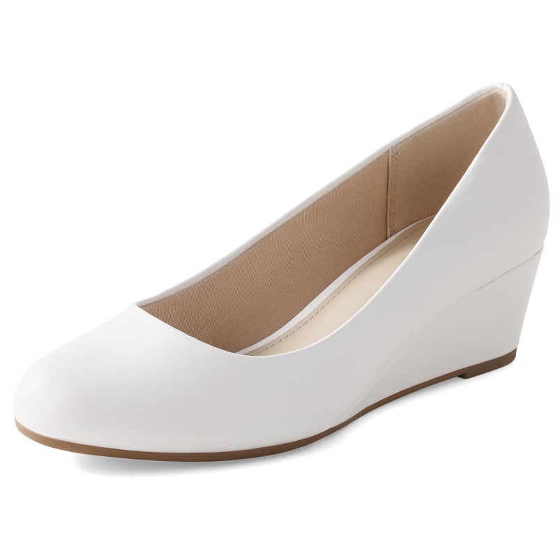Ankis White Wedges for Women, Low Heel Women's Wedge Comfortable Closed Toe Women Pumps Dress Shoes -2Inch - Image 1