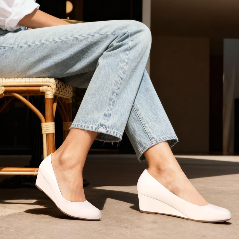 Ankis White Wedges for Women, Low Heel Women's Wedge Comfortable Closed Toe Women Pumps Dress Shoes -2Inch - Image 3