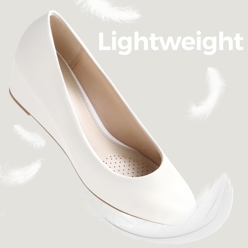 Ankis White Wedges for Women, Low Heel Women's Wedge Comfortable Closed Toe Women Pumps Dress Shoes -2Inch - Image 4