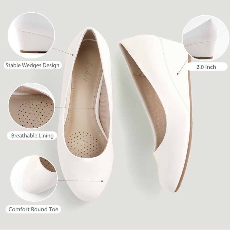 Ankis White Wedges for Women, Low Heel Women's Wedge Comfortable Closed Toe Women Pumps Dress Shoes -2Inch - Image 5
