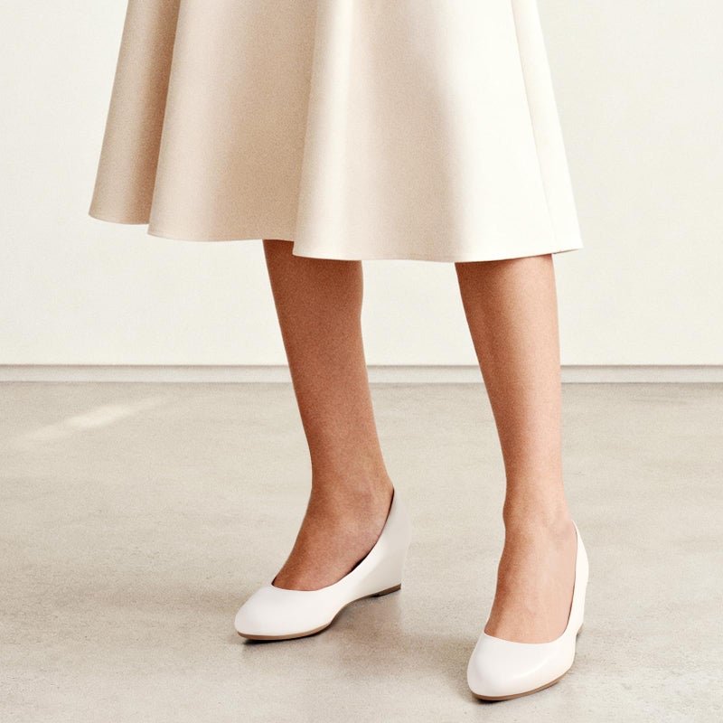 Ankis White Wedges for Women, Low Heel Women's Wedge Comfortable Closed Toe Women Pumps Dress Shoes -2Inch - Image 2