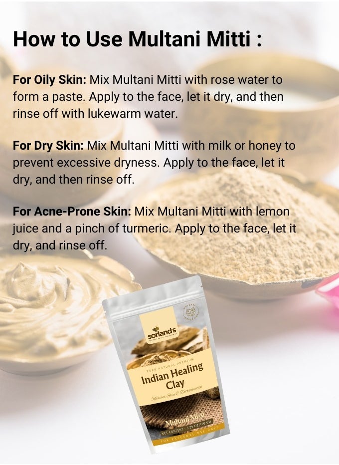 Sorland's - Pure India Healing Clay (Multani Mitti)-150 Gram For Skin Radiant And Detoxification - Image 1