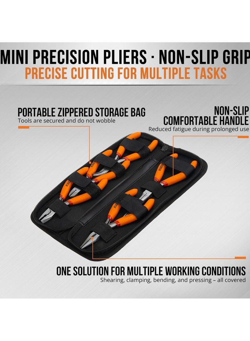 KSEIBI Mini Plier Set PVC Pattern 5-Pc, includes: Combination, Diagonal, Bent, Needle, Long Nose, For Holding & Cutting hard and soft Wires/Removing Nailsl/.Precise Jewelry Making, Electronics Repair. - Image 2