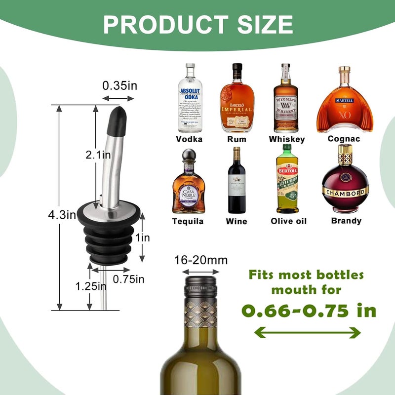 WAFJAMF 6 Pcs Liquor Pour Spouts Set, Stainless Steel Liquor Bottle Pourers with Rubber Dust Caps, for Pours Liquid, Olive Oil, Wine, Vinegar (Silver) - Image 3
