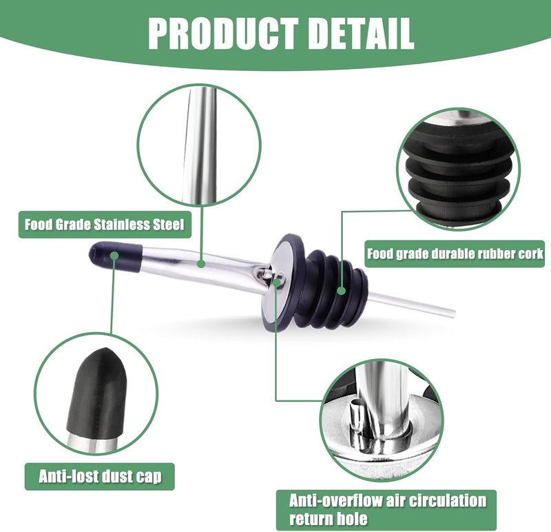 WAFJAMF 6 Pcs Liquor Pour Spouts Set, Stainless Steel Liquor Bottle Pourers with Rubber Dust Caps, for Pours Liquid, Olive Oil, Wine, Vinegar (Silver) - Image 2