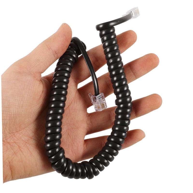 Tangle Free Coiled Phone Cord for Landline 2 Piece Set Black Telephone Cable - Image 4
