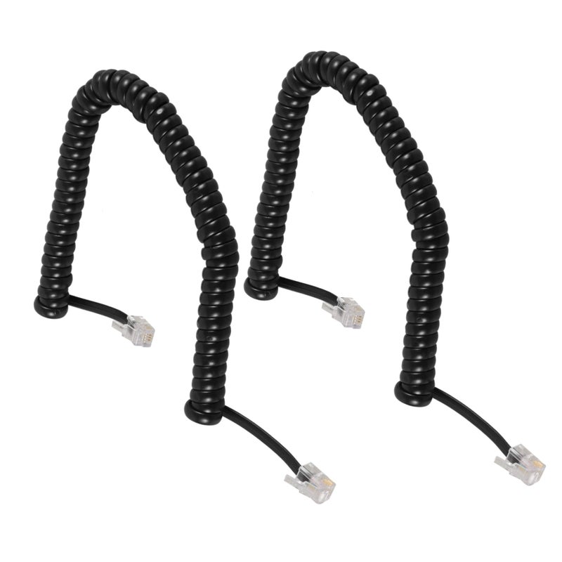 Tangle Free Coiled Phone Cord for Landline 2 Piece Set Black Telephone Cable - Image 2