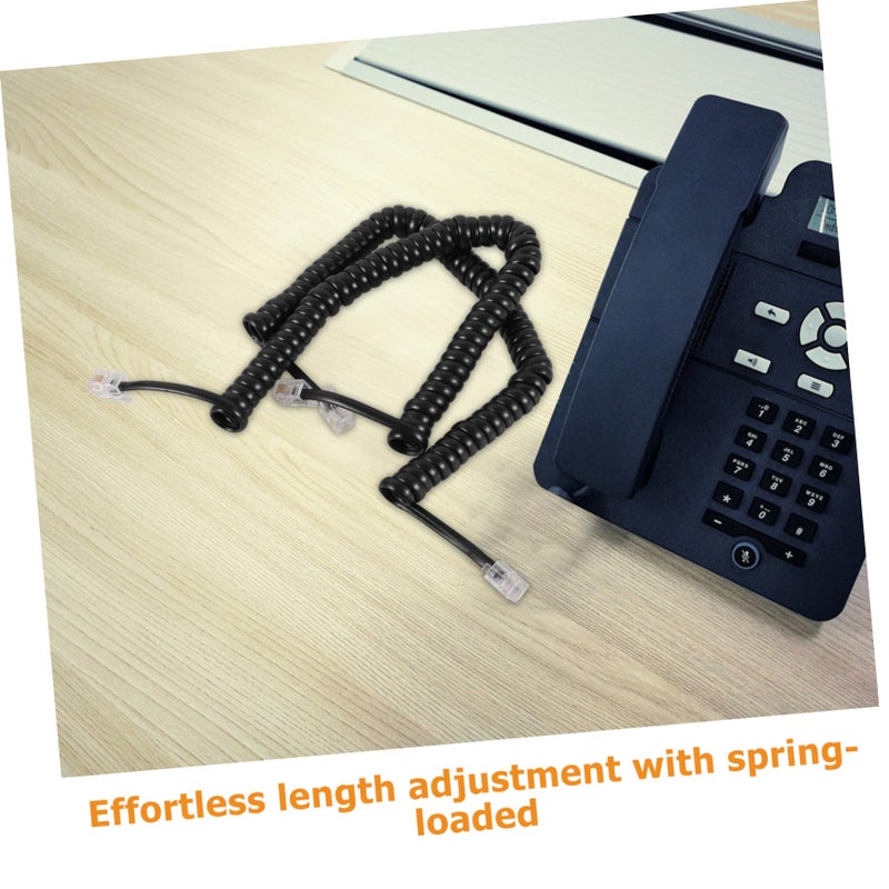 Tangle Free Coiled Phone Cord for Landline 2 Piece Set Black Telephone Cable - Image 3