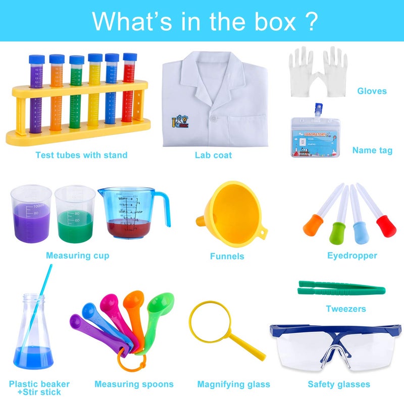 INNOCHEER Kids Science Experiment Kit with Lab Coat Scientist Costume Dress Up and Role Play Toys Gift for Boys Girls Kids Age 6 Christmas Birthday Party - Image 3