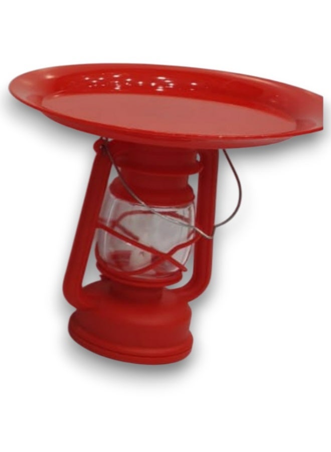 أتش دي فانوس رمضاني صغير مع طبق للتمر والوجبات الخفيفة، تصميم أنيق، أحمر، 25 سم - Image 2
